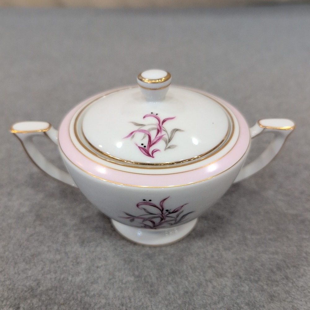 Mikado China Desiree Sugar Bowl with Lid Pink Grey Floral Gold Trim Japan - Picture 2 of 5